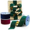 2 1/2" X 10 Yards Embossed Stripes On Velvet Wired Ribbon - Red view 2