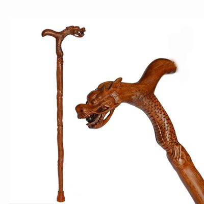 JHDPH3 Walking Sticks Old People Gift Wooden Walking Stick Cane Red Wood Hand Carved Dragon Shaped Handle
