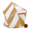 2 1/2" X 10 Yards Diagonal Glitter Striped Faux Linen Wired Ribbon - White/Gold view 1