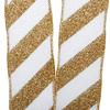 2 1/2" X 10 Yards Diagonal Glitter Striped Faux Linen Wired Ribbon - White/Gold view 2