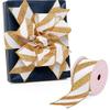 2 1/2" X 10 Yards Diagonal Glitter Striped Faux Linen Wired Ribbon - White/Gold view 3