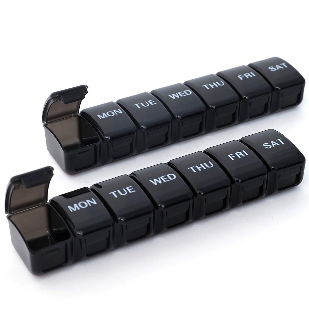 2 Packs Weekly Pill Organizer,Pocket Daily Pill Case Pill Box for Pills/Vitamin/Fish Oil/Supplements (Black)