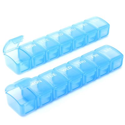 2 Packs Weekly Pill Organizer,Pocket Daily Pill Case Pill Box for Pills/Vitamin/Fish Oil/Supplements (Blue)