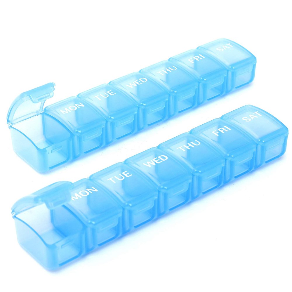 2 Packs Weekly Pill Organizer,Pocket Daily Pill Case Pill Box for Pills/Vitamin/Fish Oil/Supplements (Blue)