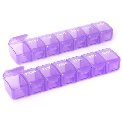 2 Packs Weekly Pill Organizer,Pocket Daily Pill Case Pill Box for Pills/Vitamin/Fish Oil/Supplements (Purple)