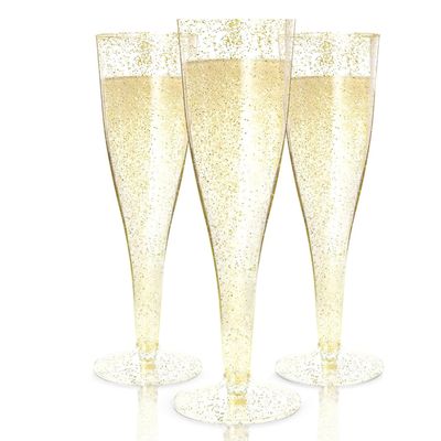 Prestee 24 Plastic Champagne Flutes - Gold Champagne Flutes Plastic - Gold Disposable Mimosa Flute - Party Supplies - Disposable Cocktail Glasses - Mimosa Bar, Wedding, Shower Party