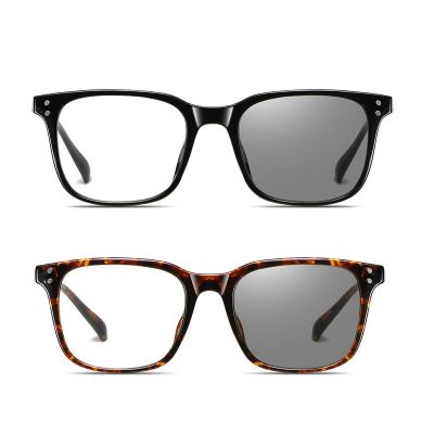 2Pack Photochromic Reading Glasses Fashion Transition Sunglasse TR90 square full frame Reading glasses Value package (2Pack-black&leopard, 3.25)