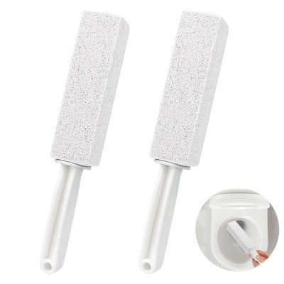 2 Pack Pumice Cleaning Stone with Handle, Toilet Bowl Cleaner Toilet Brush with Non-Slip Long Plastic Handle for Kitchen/Bath/Pool/Household Cleaning White