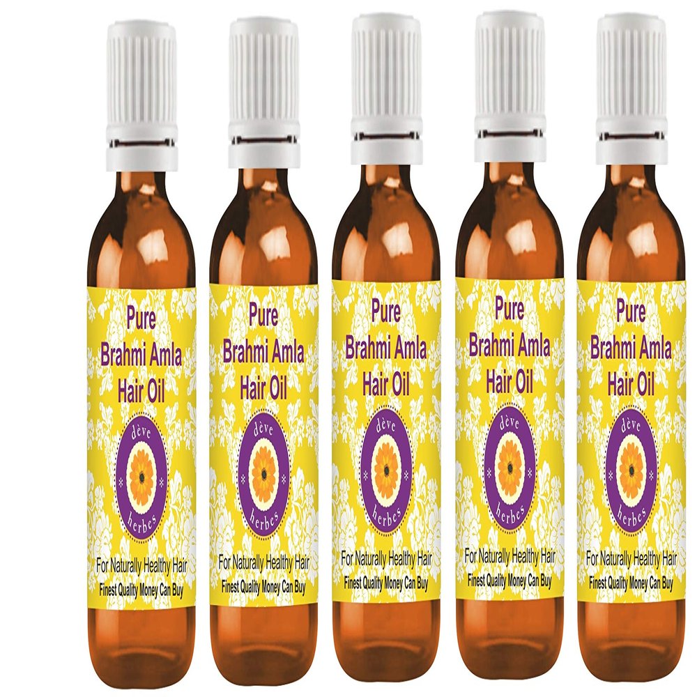 Deve Herbes Pure Brahmi Amla Hair Oil For Naturally Healthy Hair Therapeutic Grade (Pack of five) 100ml X 5 (16.9 oz)