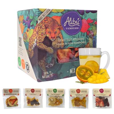 Alib Dried Fruit Tea Infusions - Variety Pack - Certified Vegan, 100% Natural, Hot or Iced, Caffeine Free, Eat and Drink - Box of 2.12 oz