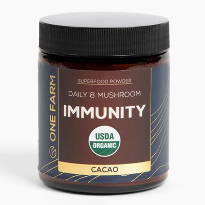 One Farm by WAAYB Organic 8 Mushroom Immunity Powder, Non-GMO - Turkey Tail, Chaga, Cordyceps, Shiitake, Reishi, Maitake, Lion's Mane, and Mesima - Vegan Mushroom Supplement in a Resealable Glass Jar