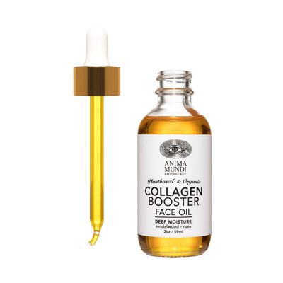 Anima Mundi Apothecary Collagen Booster Facial Oil - Hydrating Organic Plant-Based Collagen Oil with He Shou Wu & Rose Petals - Restore & Regenerate Collagen Receptors for Glowing Skin (2oz / 59ml)
