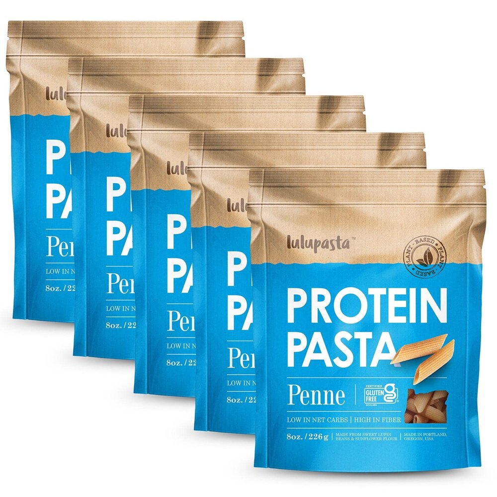 High Protein Pasta, 19g, Made with Lupin Flour & Sunflower Flour, 4g Net Carb, Gluten Free, Keto Pasta, Low Carb, by lulupasta (Penne, 5 Pack)