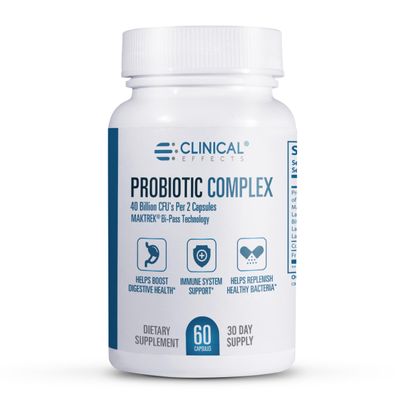 Clinical Effects Probiotic Complex - Gut Health Probiotics for Women and Men - 6 Key Organic Probiotic Strains to Support Digestion and Overall Health - 60 Veggie Probiotic Capsules - Made in The USA