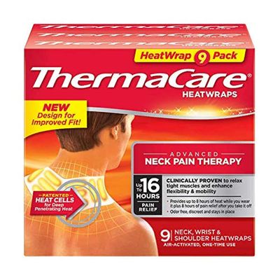 ThermaCare Heat Wraps for Neck & Shoulder Pain Relief, Portable Adhesive Heating Pads with 16-Hour Therapeutic Heat, Drug-Free Muscle & Joint Soothing Patches, Large, (Pack of 9)