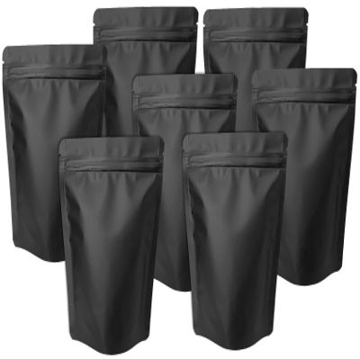 Chamigon 100 Pack Matte Black Mylar Stand Up Bags - 5.5x7.8 Inches Smell Proof Resealable Pouch Bag, Sealable Foil Packaging Zipper Pouches for Food Storage