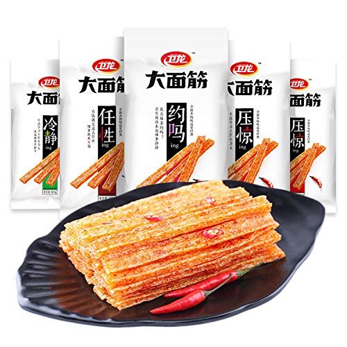 5Pack Spicy Strip, WeiLong Latiao, Spicy Gluten, Vegan - Kosher - Gluten-Free - Non-GMO Mo Yu Shuang, , A small package of 65g, enjoy delicious food anytime.