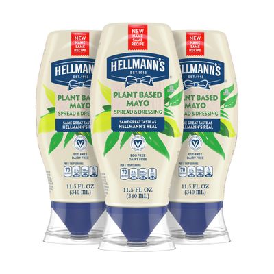 Hellmann's Vegan Dressing and Spread Vegan 3 Ct for a Rich, Creamy Plant-Based Alternative to Mayo Same Great Taste, Plant Based, Free From Eggs 11.5 oz