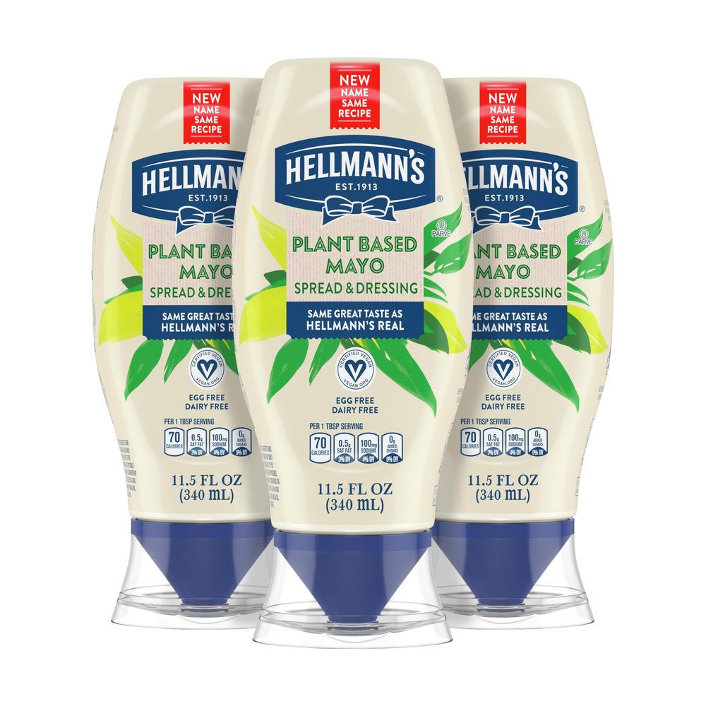 Hellmann's Vegan Dressing and Spread Vegan 3 Ct for a Rich, Creamy Plant-Based Alternative to Mayo Same Great Taste, Plant Based, Free From Eggs 11.5 oz