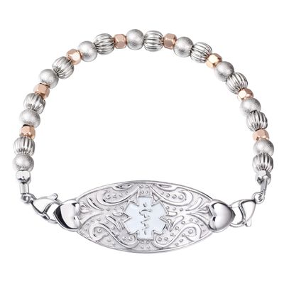 ASTERY MunsteryAid Customized Medical Alert ID Beaded Bracelet with Free Engraving for Women,Personalized Emergency Identification Womens Medical ID Bracelet Awareness Jewelry,6.5 to 8.5 Inches (6.5)