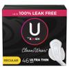 U by Kotex CleanWear Ultra Thin Feminine Pads with Wings, Regular Absorbency, 46 Count view 1