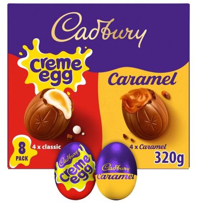 Cadbury Creme Egg Milk Chocolate & Caramel Mixed 8 Pack - 1 Box - 320g - Easter Chocolate Lover's Delight
