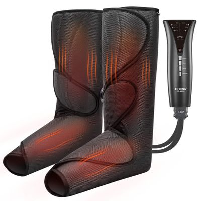FIT KING Air Compression Leg and Foot Massager with Heat for Circulation and Pain Relief Helpful for Swollen Legs Edema RLS - Great Gift for Women Parents Friends