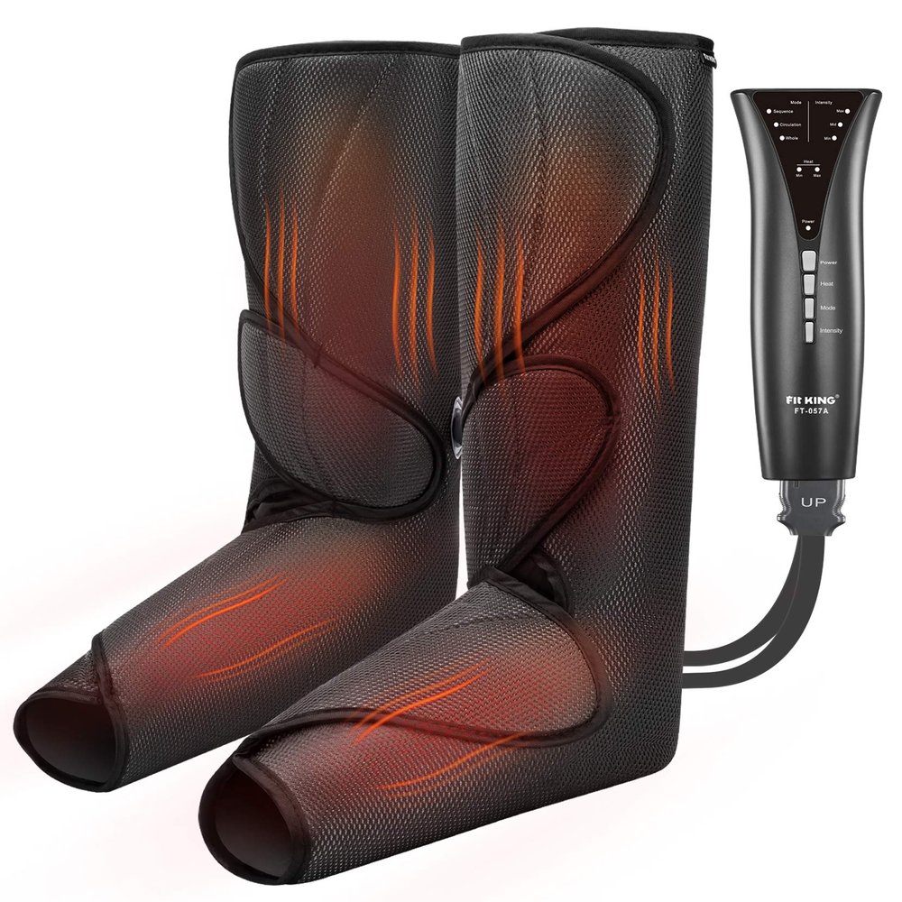 FIT KING Air Compression Leg and Foot Massager with Heat for Circulation and Pain Relief Helpful for Swollen Legs Edema RLS - Great Gift for Women Parents Friends
