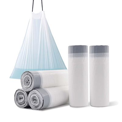 Drawstring Trash Bags 100 PCS 10L White Plastic Biodegradable Garbage Bags with String Handle (17.7" x 19.7")