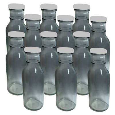 12 oz BBQ Sauce Bottle with Button Metal Lug Silver Lid (Pack of 12)