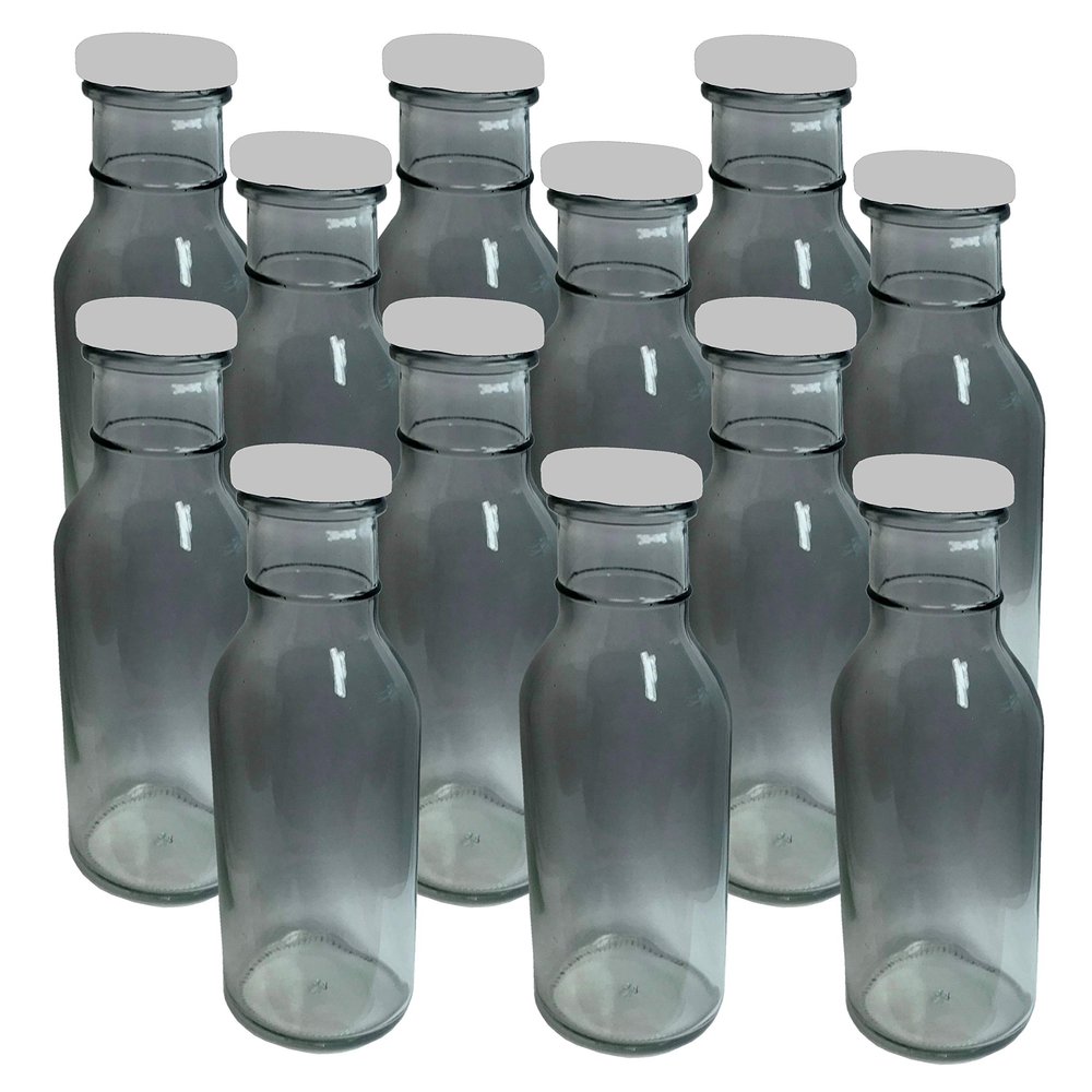 12 oz BBQ Sauce Bottle with Button Metal Lug Silver Lid (Pack of 12)