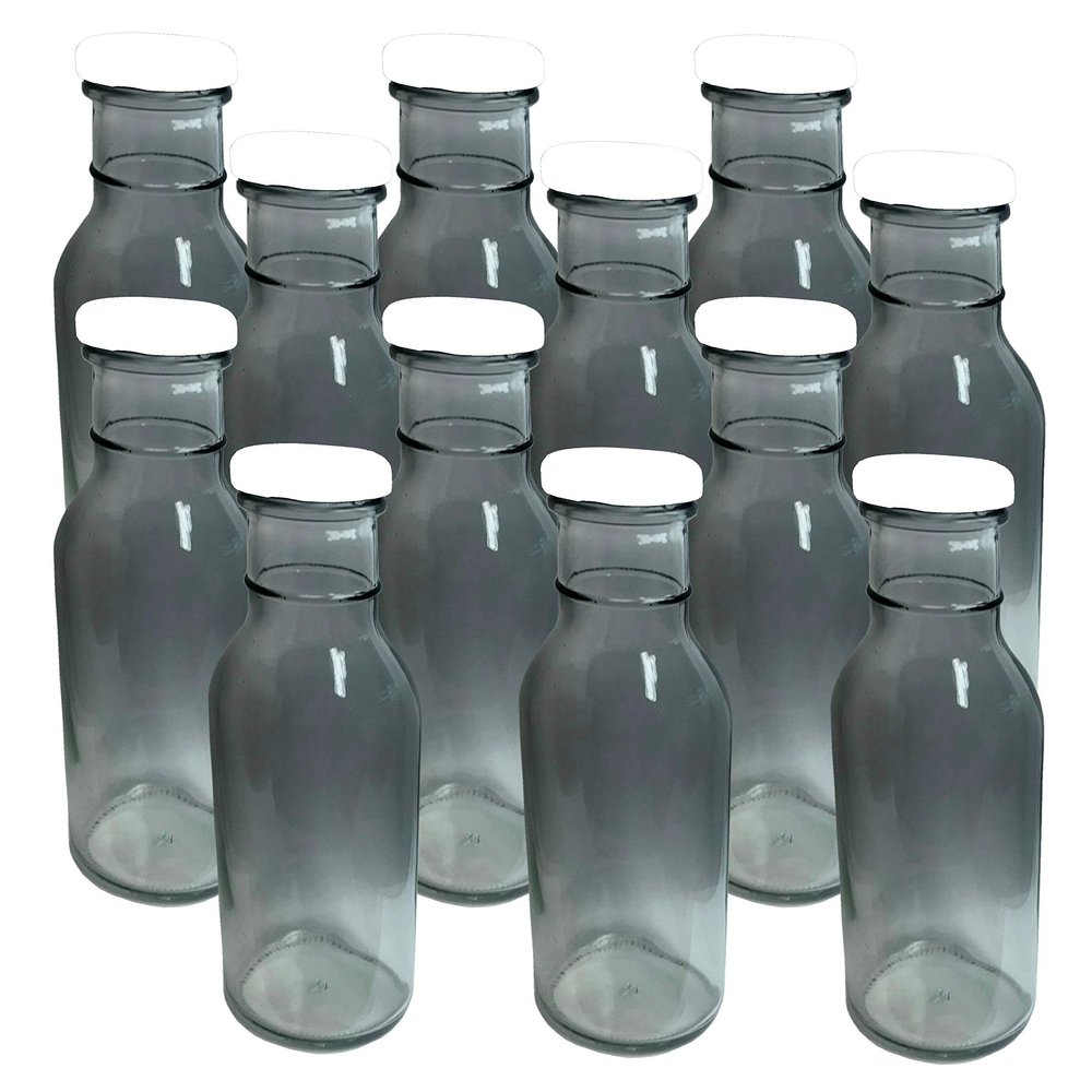 12 oz BBQ Sauce Bottle with Button Metal Lug White Lid (Pack of 12)