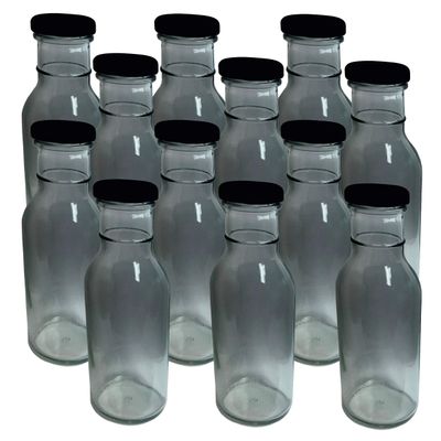 12 oz BBQ Sauce Bottle with Button Metal Lug Black Lid (Pack of 12)