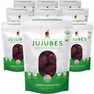 JUJUME | USDA Organic California Grown Jujubes Red Dates | Individually Sorted 3X for QA | High Grade Superfood | Healthy Dried Fruit | Certified All-Natural Non-GMO | 10-pack 6 oz. bags