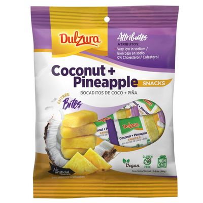 Dulzura Borincana Kit: Vegan Coconut and Pineapple Snack Bars (12 Pack) 3.4oz Each Bag - Non GMO Gluten Free + (1) Limited Edition Puerto Rican Sticker by Artist Jose Hoffman