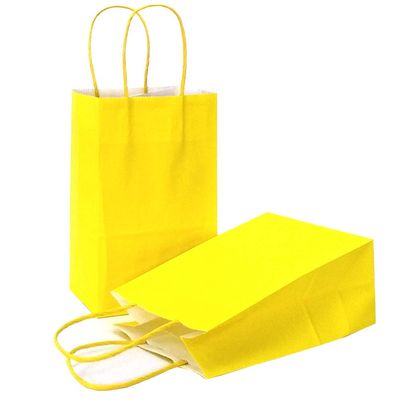 AZOWA Gift Bags Small Kraft Paper Bags with Handles (6 x 4.7 x 2.4 in, Yellow Color, 50 Pcs)