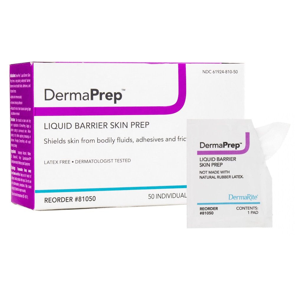 DermaRite's DermaPrep Liquid Barrier Skin Prep Protection Pads - Shields Peri Wound Skin from Bodily Fluids, Adhesives and Friction, 1000 Count