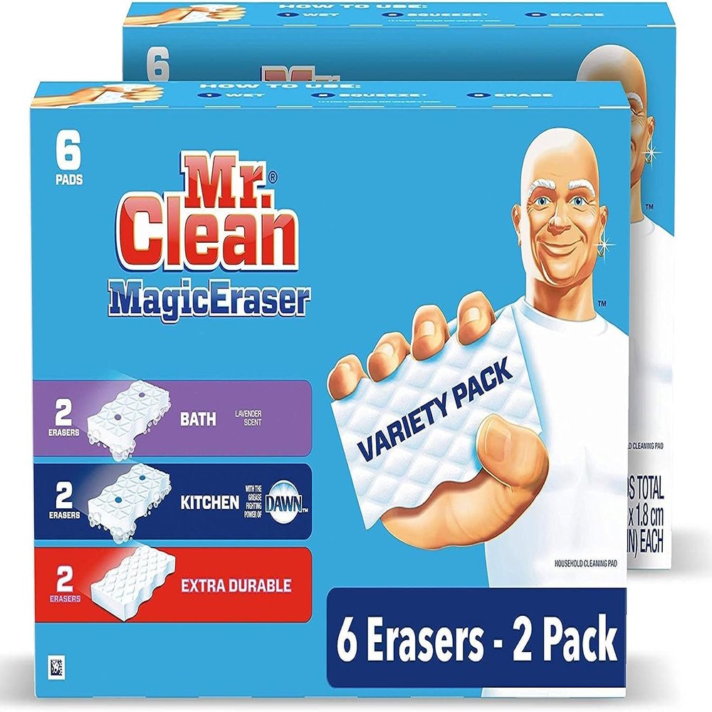 Mr. Clean Magic Eraser Variety Pack (with Bath, Kitchen, and Extra Durable Cleaning Pads), Bathroom, Shower, and Oven Cleaner, 12 Count