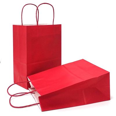 AZOWA Gift Bags Small Kraft Paper Bags with Handles (6 x 4.7 x 2.4 in, Red Color, 50 Pcs)