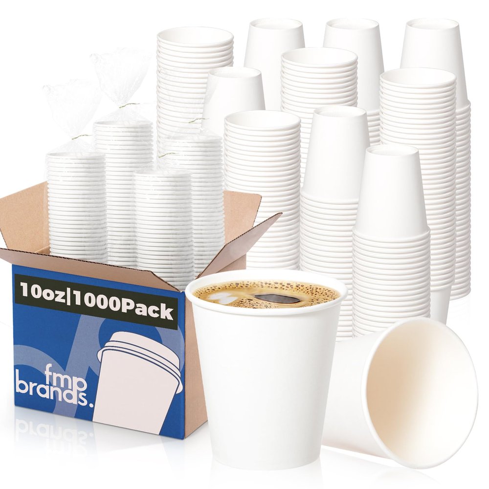 Fit Meal Prep 1000 Pack 10 oz Disposable Paper Coffee Cups, Premium White Hot Cups for Hot/Cold Beverage, Durable Thickened Paper Cup Bulk for Party, Office, Bussines, Home, Bistros, Events