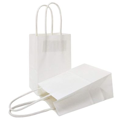 AZOWA Gift Bags Small Kraft Paper Bags with Handles (6 x 4.7 x 2.4 in, White Color, 50 Pcs)