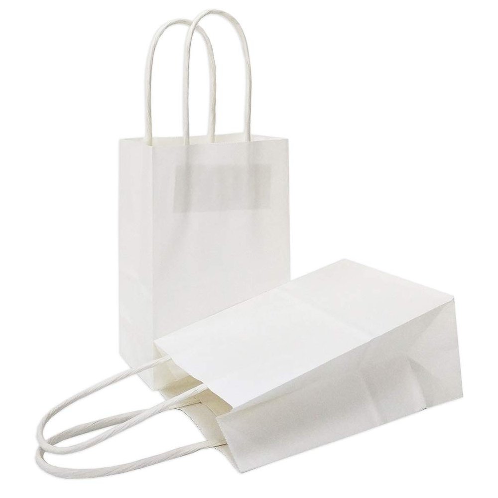 AZOWA Gift Bags Small Kraft Paper Bags with Handles (6 x 4.7 x 2.4 in, White Color, 50 Pcs)