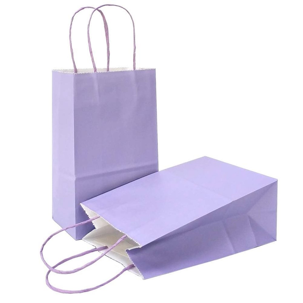 AZOWA Gift Bags Mini Kraft Paper Bags with Handles (6 x 4.3 x 2.4 in, Light Purple Color, 50 Pcs)