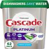 Cascade Platinum Dishwasher Soap Pods, Actionpacs + Oxi, Fresh, 62 Count of Dishwasher Detergent Pods view 1