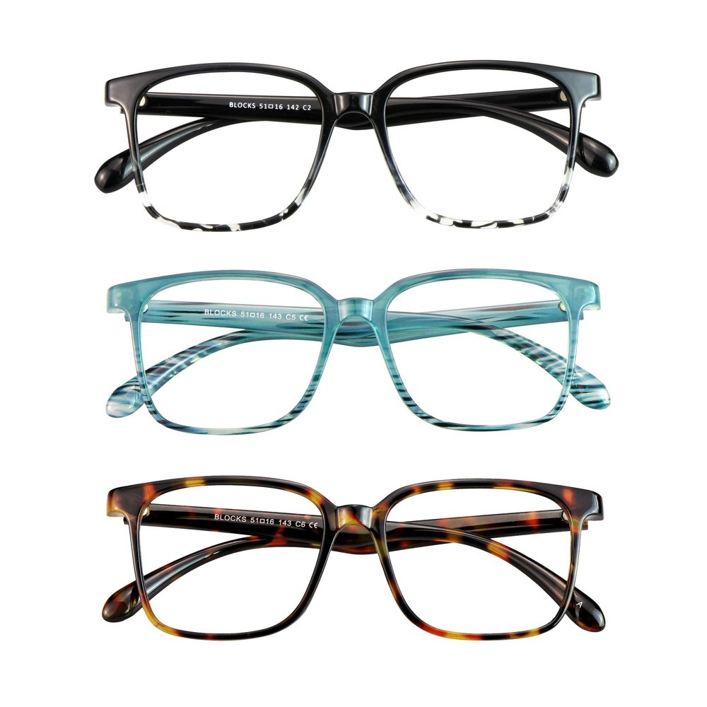 3 Pack Blue Light Blocking Glasses for Women or Men, Anti Eyestrain Dry Eyes, Headaches and Blurry Vision, Instantly Blocks Glare from Computers and Phone Screens (Black White+Slateblue+Tortoise)