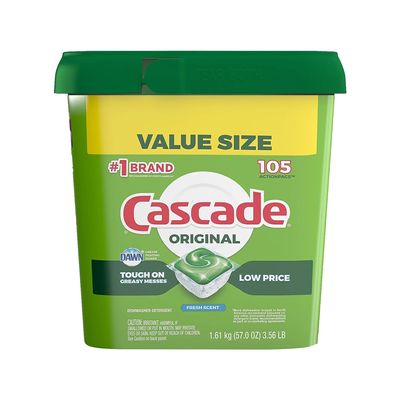 Cascade Dishwasher Pods, Actionpacs Dishwasher Detergent, Original Fresh, 105 Count, Packaging may vary