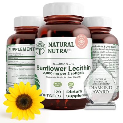 Natural Nutra Sunflower Lecithin 2000 mg Supplement, Supports Breastfeeding Moms with Plugged Milk Duct Relief, Liver & Brain Health Booster, Soy Free, Non-GMO, Gluten-Free, 120 Softgels (2 Pack)