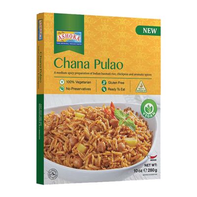 Ashoka Meals 1932, Instant Rice, Vegan Chickpea Rice, All-Natural, Kosher Certified, Ready to Eat Pilaf, Chana Pulao, Made from Aged Basmati Rice, Authentic Indian Meals, No Preservatives, Pack of 1