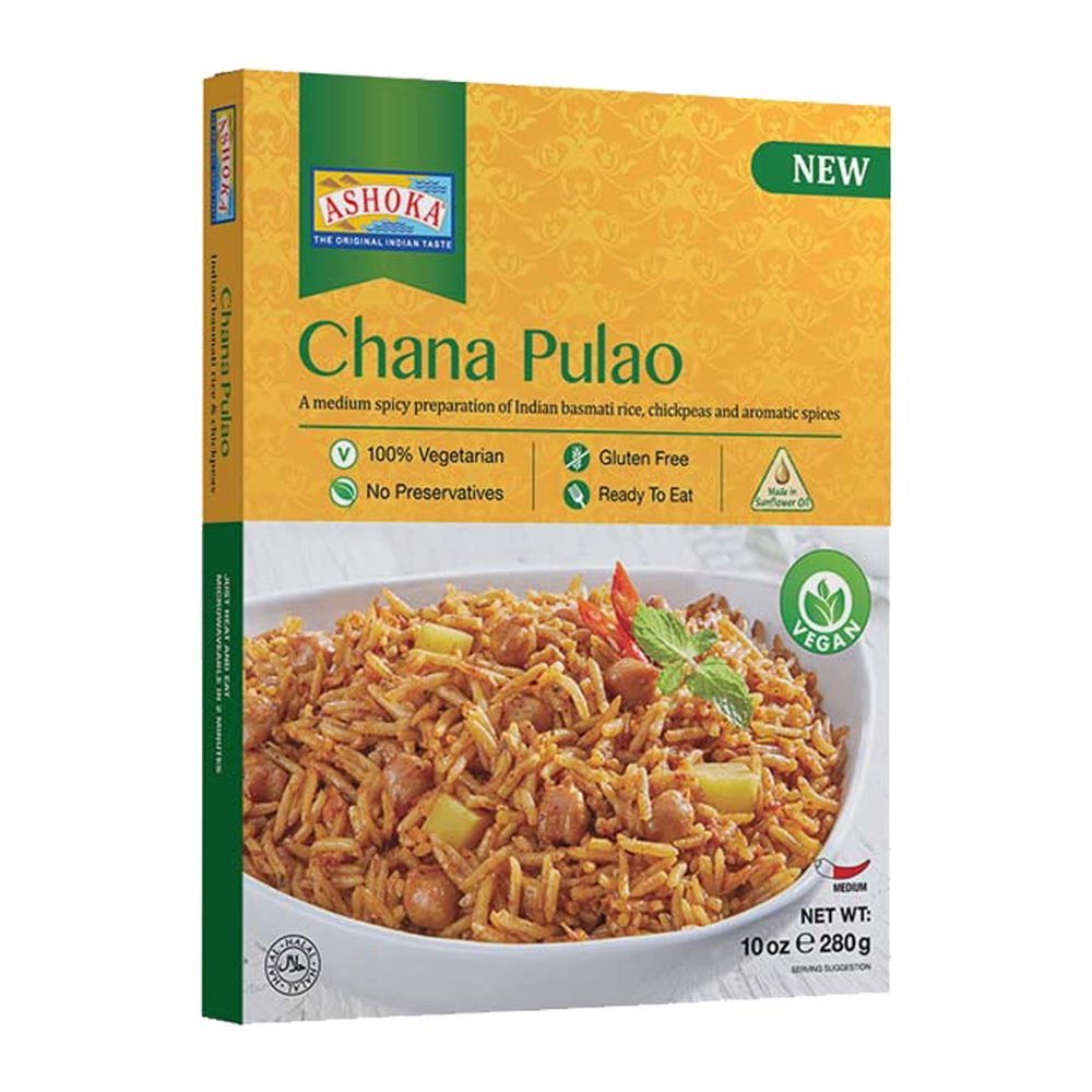 Ashoka Meals 1932, Instant Rice, Vegan Chickpea Rice, All-Natural, Kosher Certified, Ready to Eat Pilaf, Chana Pulao, Made from Aged Basmati Rice, Authentic Indian Meals, No Preservatives, Pack of 1