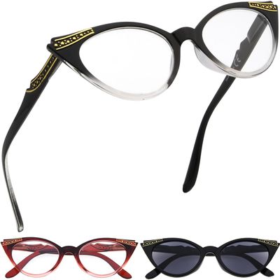 GUD Reading Glasses 3 Pairs Cateye Style Readers for Women (Black Transparent/Red Transparent/Grey Lens)